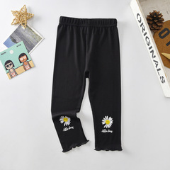 2024 New Girls' Leggings Summer Smiley Face Sunflower Children's Pants Factory Stretch Rib Summer Children's Pants