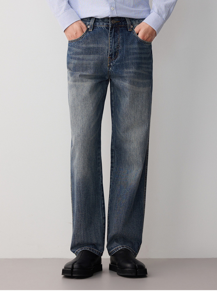 Quần jean nam ống rộng cổ điển phong cách công sở thông minh, chất liệu denim wash nhẹ — Màu xanh da trời chi tiết 13