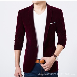 Spring and Autum Men's Slim British Gold Velvet Small Suit Korean Style Trendy Casual Business Suit for Young and Middle-Aged People