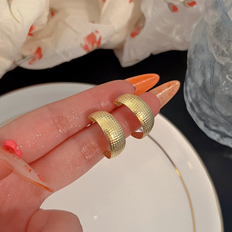 Anillo de metal francés aretes de anillo simple aretes de aretes nuevos estilos de estilo estilo estilo estilo de diseño de nicho temperamento único aretes de mujer cara pequeña