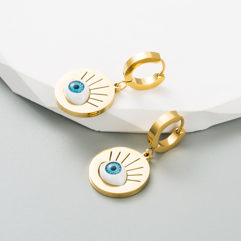 Fashion Eye Titanium Steel Enamel Drop Earrings 1 Pair