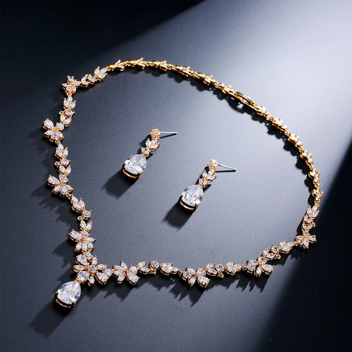 RAKOL European and American Style Romantic Bridal Accessories AAA Zirconia Earrings and Necklace Exquisite Fashion Set Jewelry