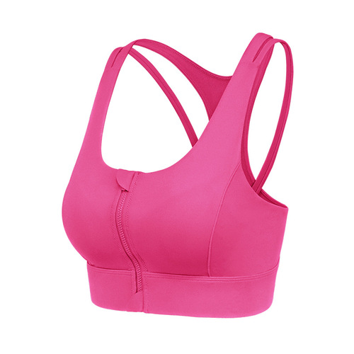 Front zipper sports bra women's high-strength shock-proof wearable fixed side breast bra running fitness bra summer