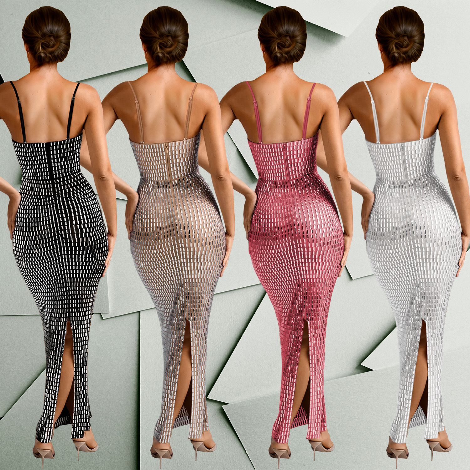 C7193 Aliexpress transfronterizo Amazon Europa y América de moda de mujer diamante caliente sexy cinturón apretado vestido de cadera