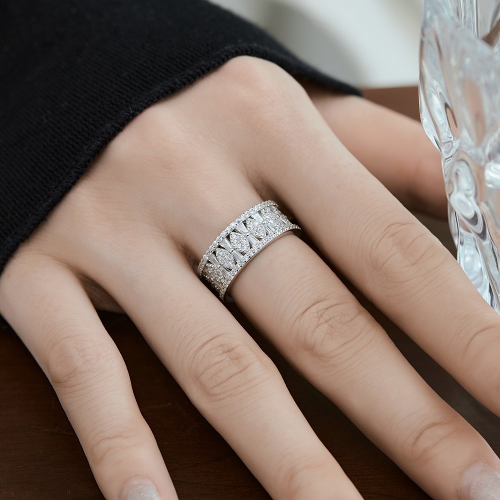 925 Sterling Silver Zircon U Shape Waves Heart Shape Rings display picture 4