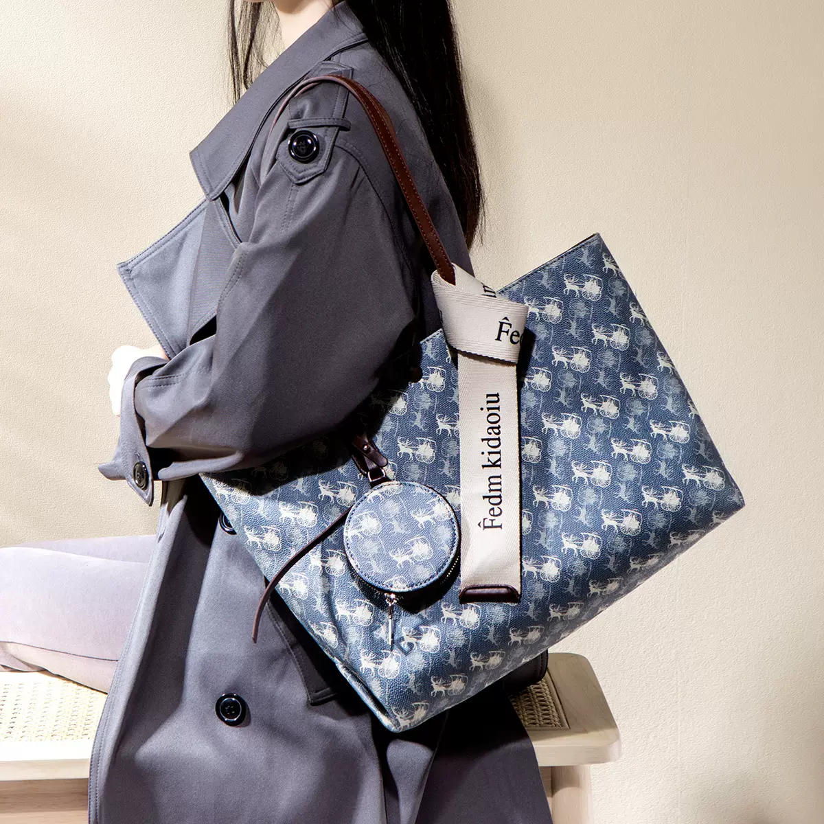 Tote bag 2024秋冬新款大容量时尚上肩托特包印花女包有小钱包潮