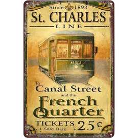 复古金属锡制标志 - 新奥尔良圣查尔斯街车海报 NOLA 墙壁艺术牌