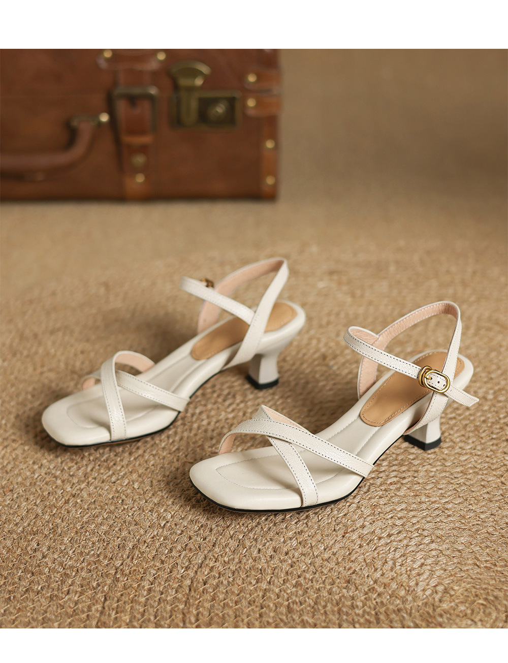 Sandal nữ quai ngang mũi hở gót 5.5 cm phong cách Hàn Quốc — đen chi tiết 14