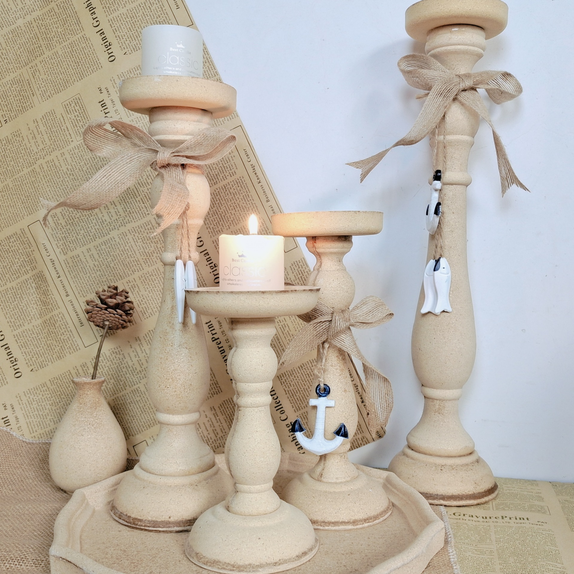 Nordic Vintage Candlestick Ornaments Lignin Embryo Candle Holder Photo Props Home Living Room Homestay Decorations Ornaments