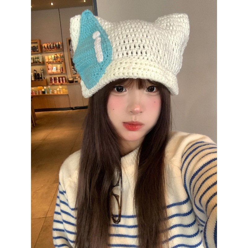 甜美可爱搞怪大无语流汗针织帽女秋冬保暖护耳百搭显脸小套头帽子|undefined