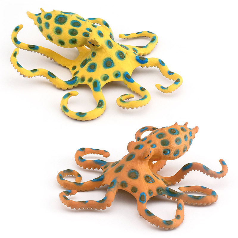 Simulación cognitiva infantil animal marino azul anillo pulpo modelo submarino criatura azul anillo estampado de leopardo pulpo adornos estáticos