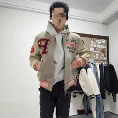 时尚立领vintage棒球外套男款春秋潮牌美式百搭刺绣拼接重磅夹克