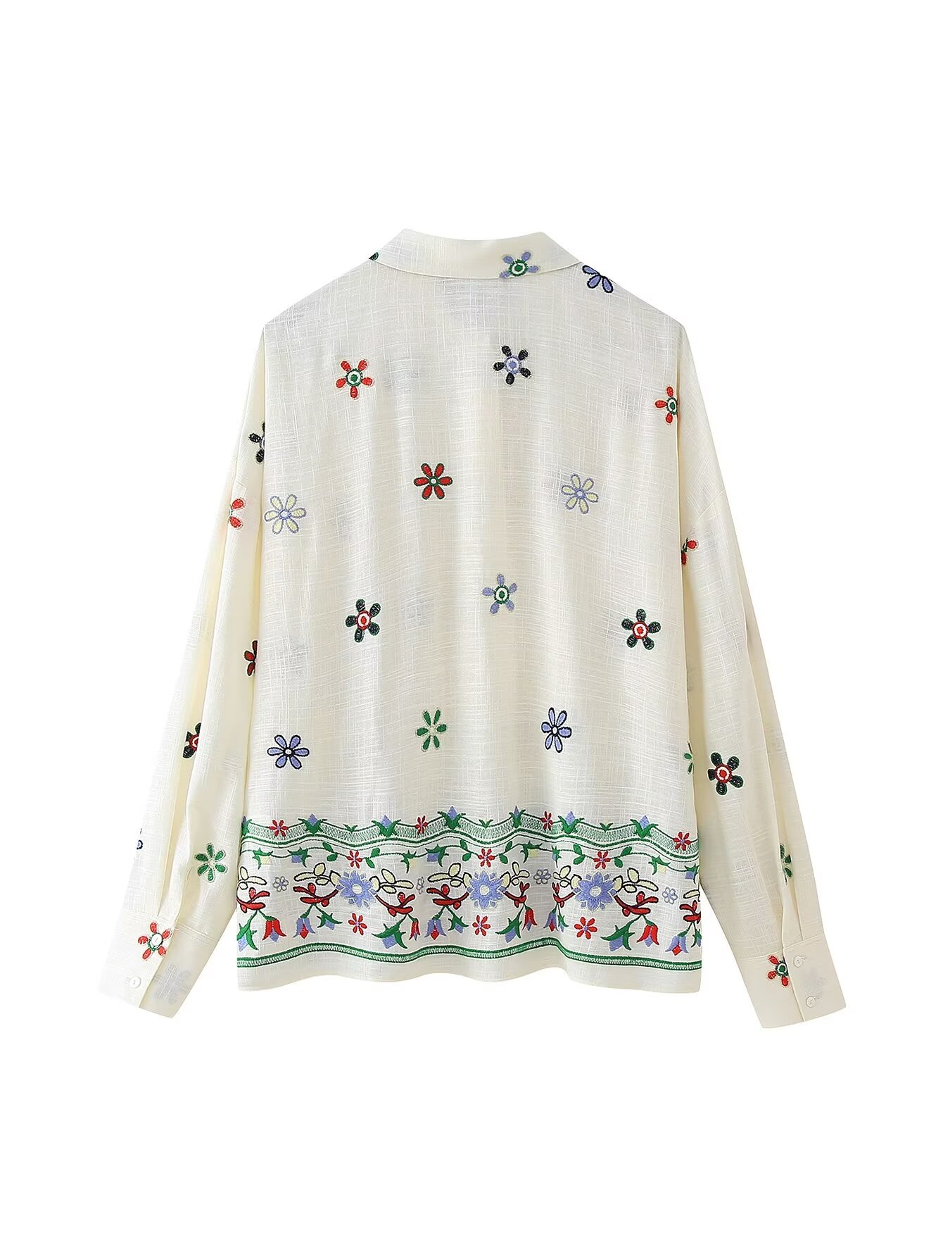 Cross-border Women's 2024 Summer New European and American Fashion Loose Casual Lapel Embroidered Shirt Top Shirt Women