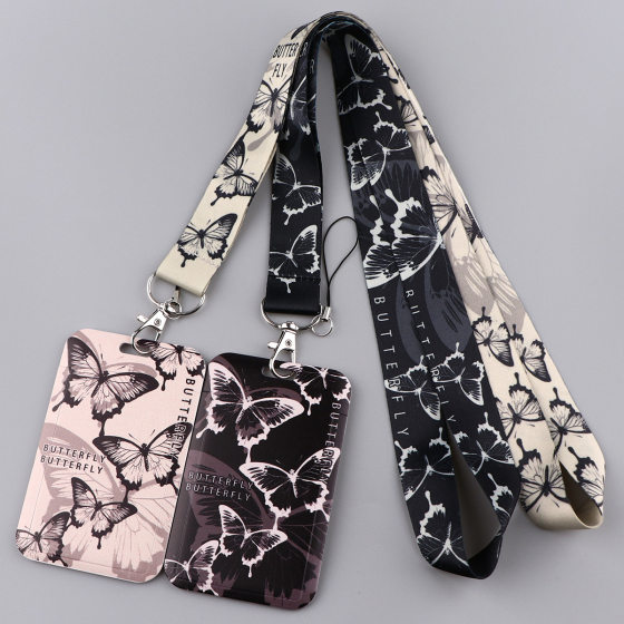 Butterfly Mobile Phone Lanyard Work Permit Brand Pendant Ribbon Student Meal Card Bus Hard Card