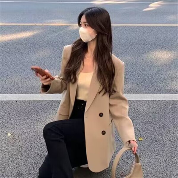 Khaki autumn elegant classic suit jacket for leisure