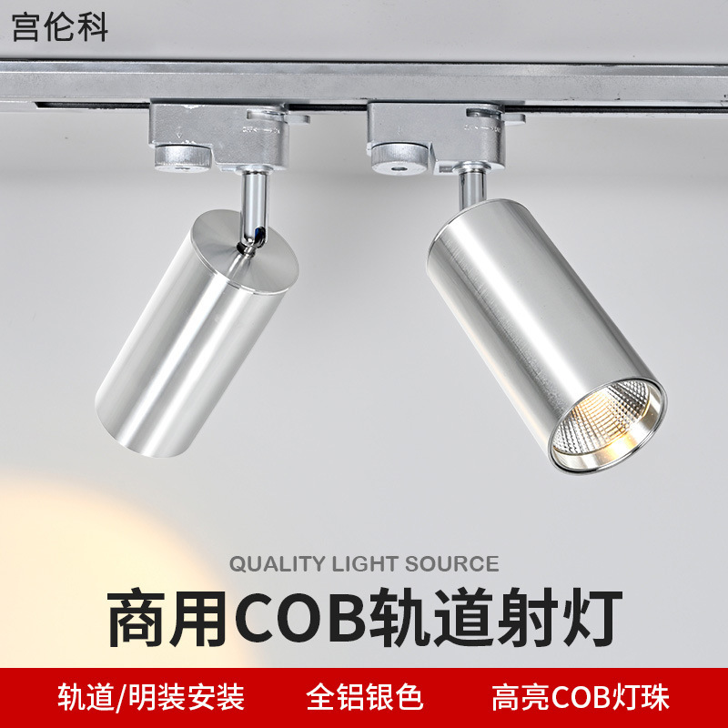 Led Silver Surface Mounted Spotlight Shop Clothing Store Home Background Wall Cob Ceiling Track Light Spotlight Commercial Light