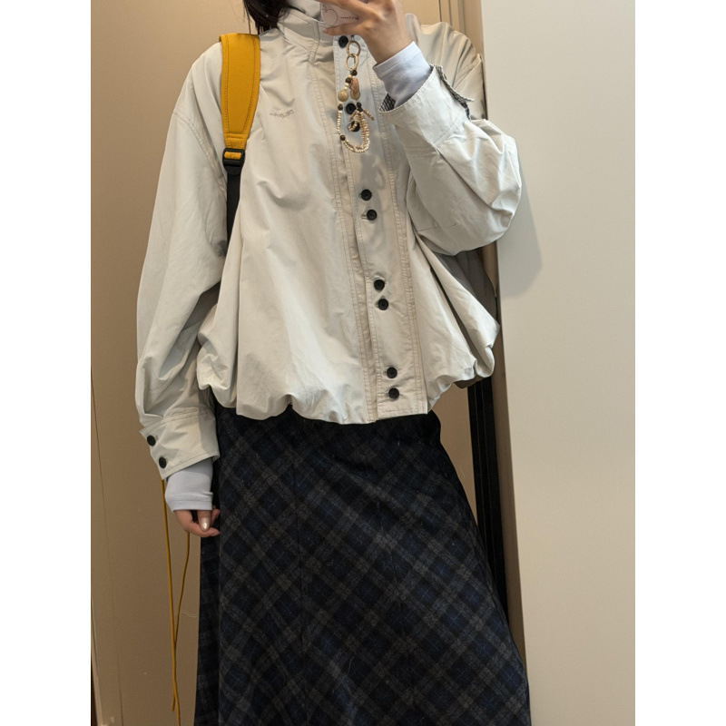 新款高级感小个子外套女2026秋季新款慵懒风气质上衣短款立领风衣