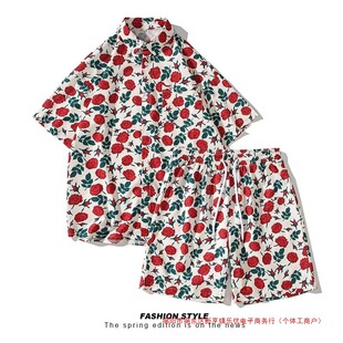 Summer shirt, beach trousers, set, trend shorts, with short sleeve, beach style