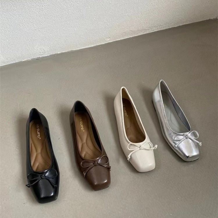 Silver Single Shallow Mouth Bow Spring Autumn High-end French Style Evening Flat Fashion Women's Versatile Shoes_vogvips.com