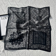 Spring New Silk Scarf for Women - Black Four-Grid Versatile 70cm Square Scarf with High-End Feel - Neck Scarf Wholesale