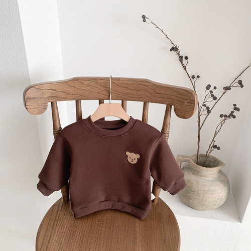 Children's Winter Round Neck Four-Color Korean Style Sweatshirt Baby Clothing Infant Fleece for Boys and Girls Baby Thick Warm Hooded Jacket