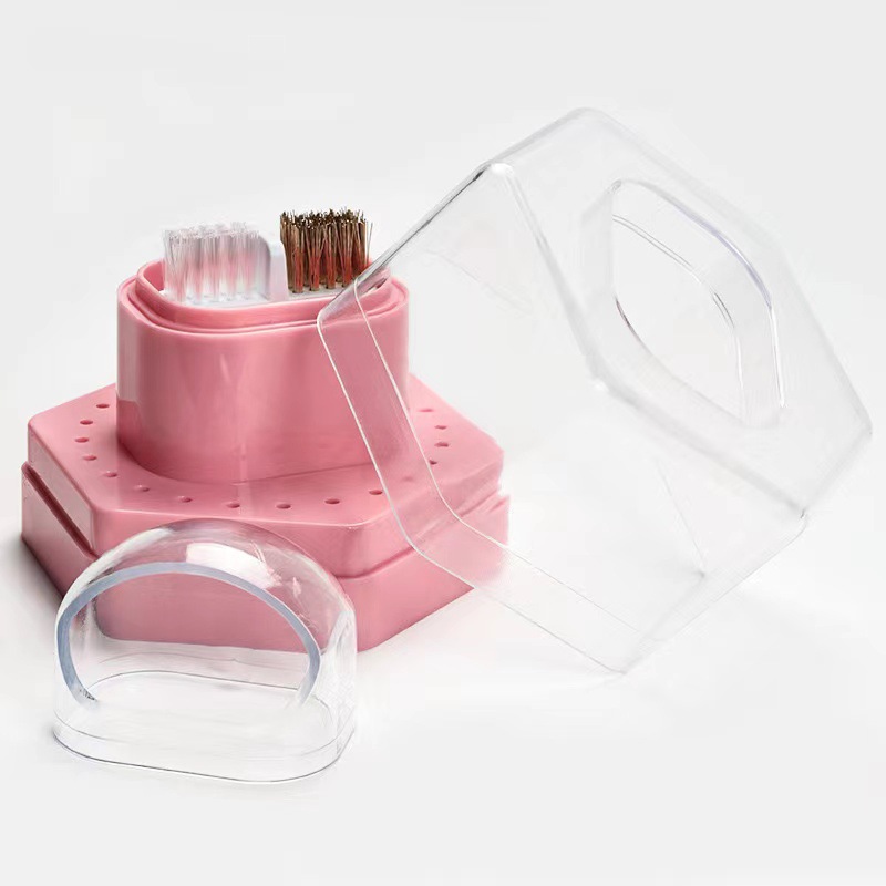 Caja de almacenamiento multifuncional de dos en uno de 24 agujeros para mostrar agujeros de almacenamiento de uñas limpias con caja de cepillo limpio