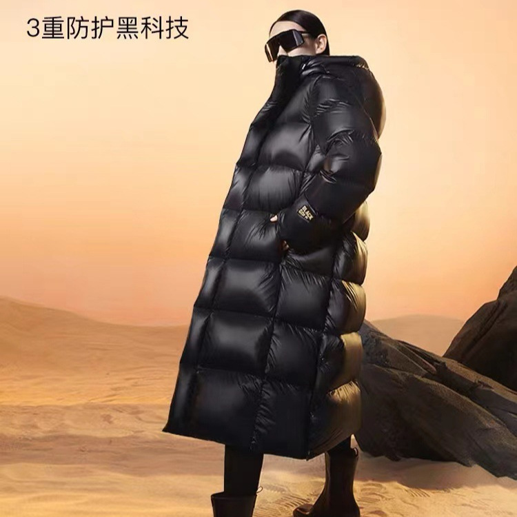 2025鹅绒400g黑金冬季加长款抗风羽绒服连帽外套女显瘦抗风保暖|undefined