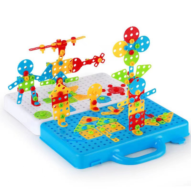 Cross-Border Kidsren's DIY Disassembly and Screw Toy Play House Electric Drill Screwdriver Nut Combination Building Block Tool Box