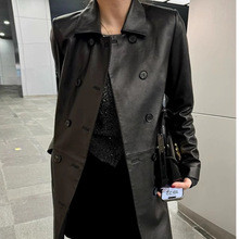 英伦风双排扣绵羊皮中长款风衣女2024秋新款高品质真皮皮衣外套潮