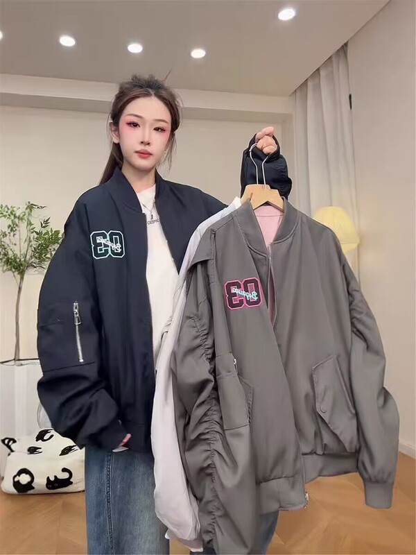 美式复古双面穿棒球服短外套女2025秋季新款字母刺绣休闲夹克上衣|undefined