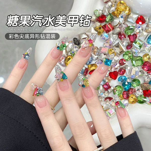Colorful Candy Rhinestones for Nail Art, Bulk Sparkling Nail Decorations, Mixed Assorted Shaped Rhinestones for Nail Art