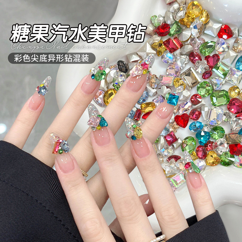 Colorful Candy Rhinestones for Nail Art, Bulk Sparkling Nail Decorations, Mixed Assorted Shaped Rhinestones for Nail Art