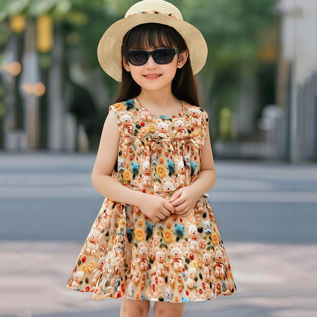 Girls 2025 dress Summer New Korean Style Western Style Vest Princess Dress Cute Cartoon Printed Skirt Children's Wear