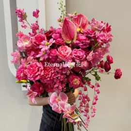 玫红系仿真花材搭配 热门色婚房布置婚礼家居瑶瑶婚礼堂假花绢花