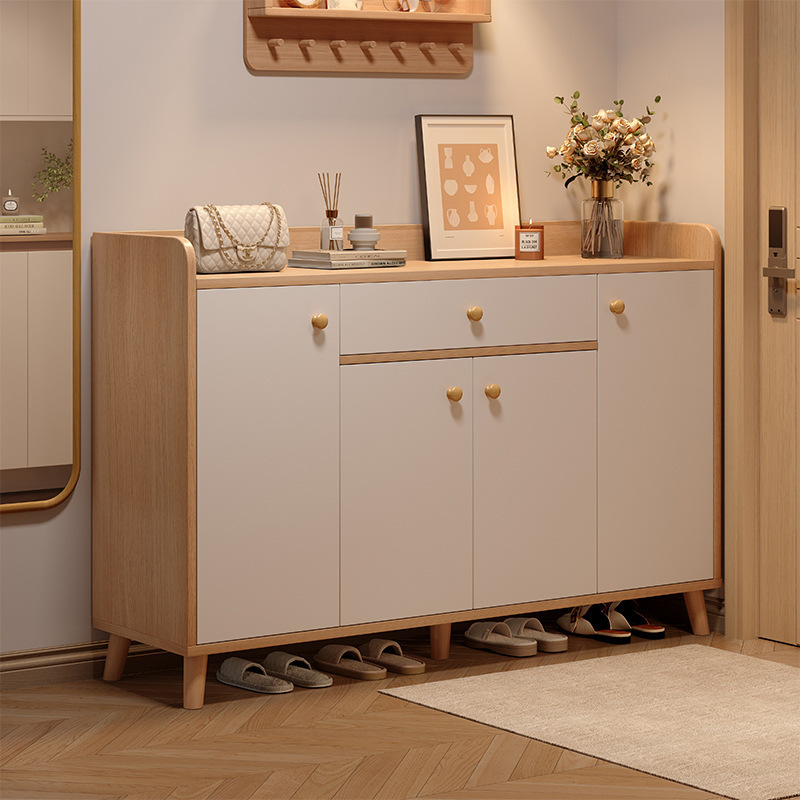 Solid Wood Shoe Cabinet for Home Entrance 2025 New Model Entryway Storage Cabinet Integrated Against the Wall Corridor Elevator Entrance Shoe Rack