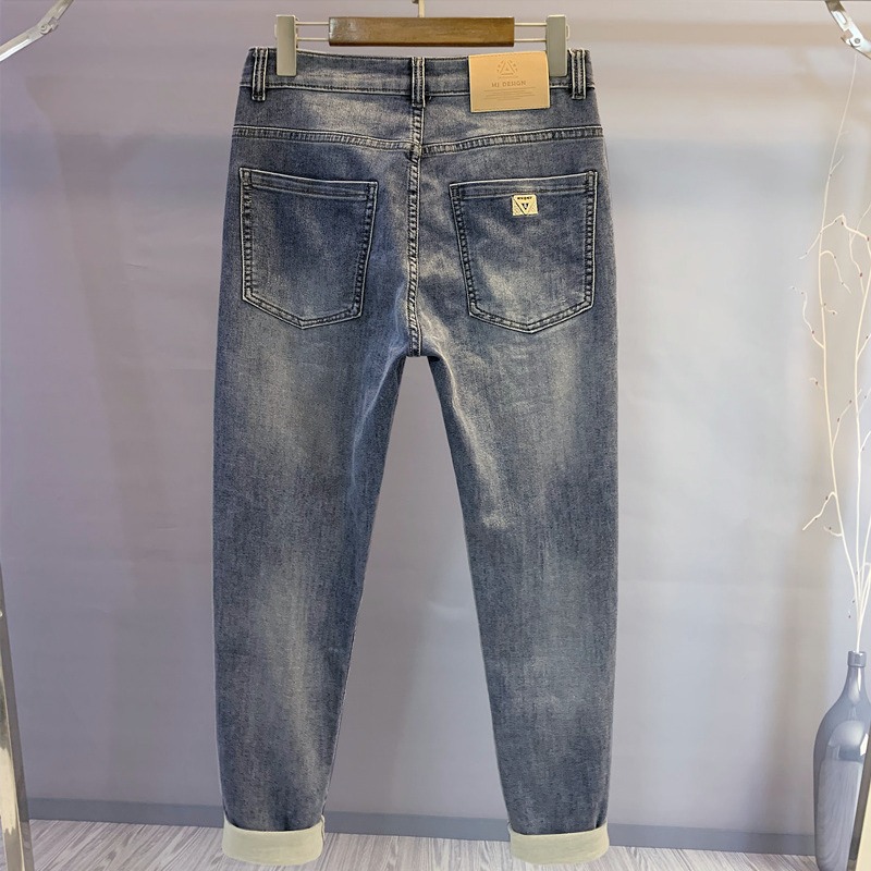 Pantalones vaqueros de primavera bordados de alta gama para hombres, pantalones largos microelásticos de moda, pantalones rectos pequeños para hombres nuevos 2024_voghion.com