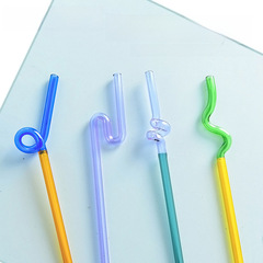 Creative artistic curved glass straw colorful irregular high-temperature resistant for pregnant and children juice drink