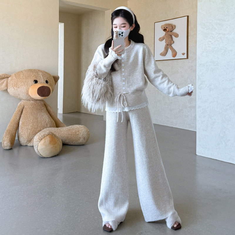 孕妇秋冬装2025新款套装时尚加厚毛衣秋冬季外套上衣阔腿裤两件套|undefined