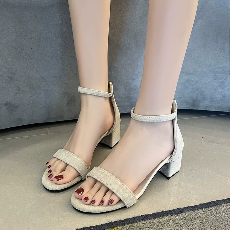 Женские босоножки лето 2025, новая мода, средний каблук, толстый каблук, открытый носок, сказочные высокие каблуки