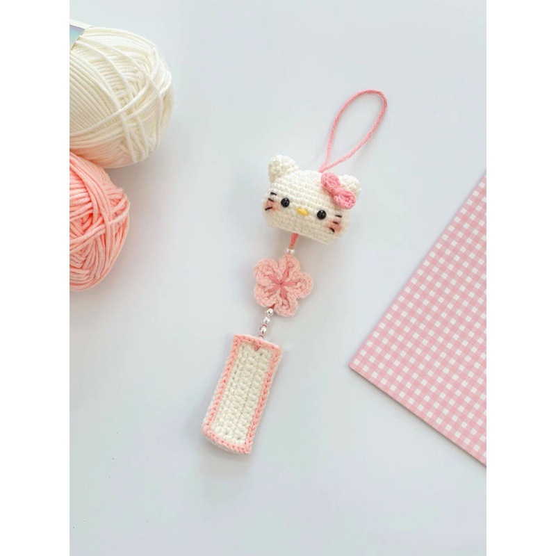 辉手工编织kitty风铃毛线钩针贵花兔吊牌自制diy材料包送闺蜜车挂