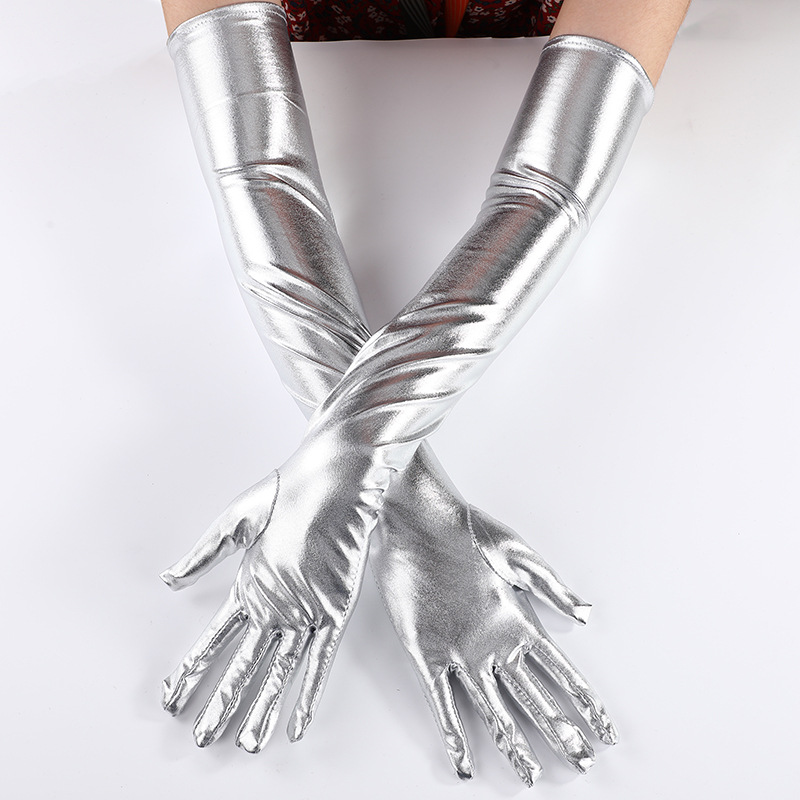 Sexy guantes de cuero de charol Cosplay apretado extendido guantes de cuero brillante recubierto DS pole dance rendimiento