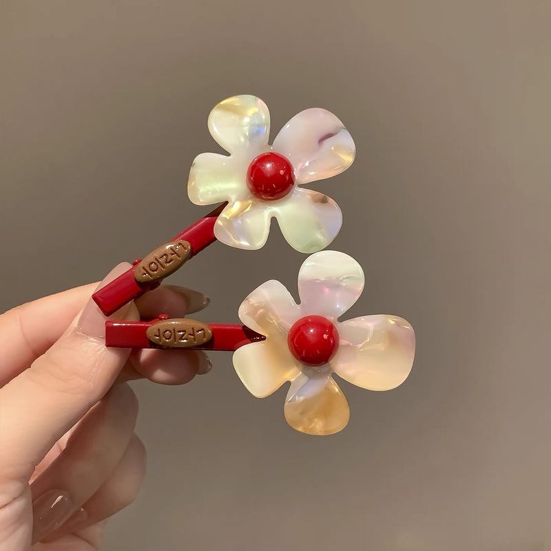 韩式炫彩色花朵发夹小众设计侧边夹前额刘海碎发夹新款发卡鸭嘴夹|undefined