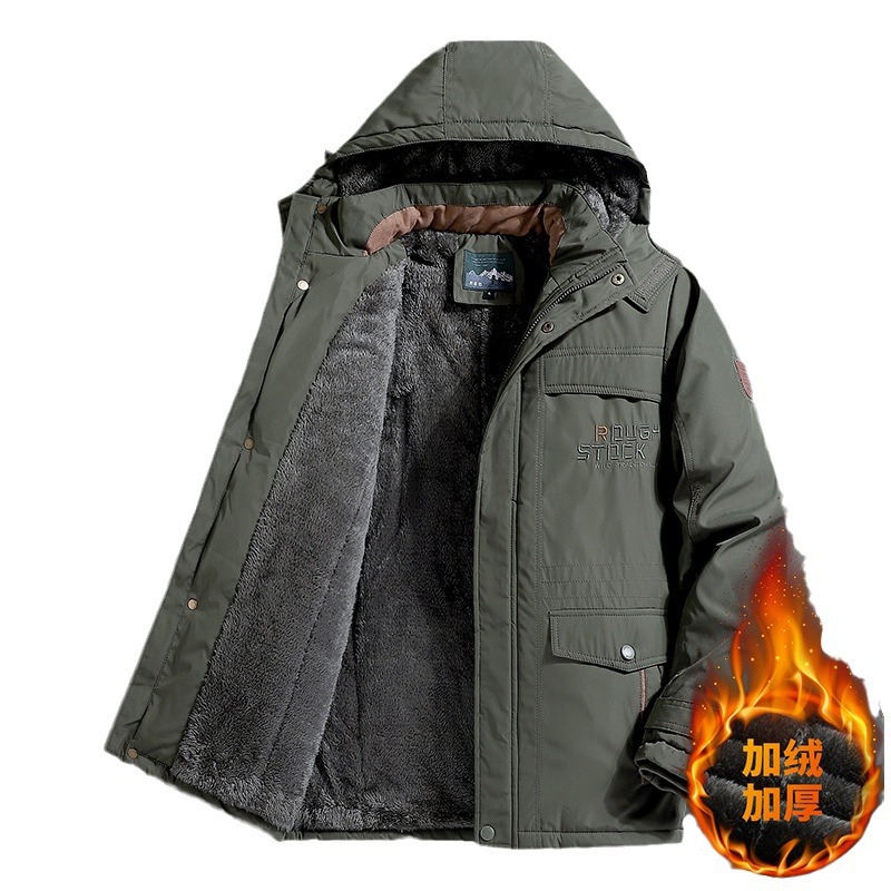 Ropa de hombre de algodón grueso de color sólido, chaqueta de algodón grueso al aire libre, chaqueta de algodón de invierno grande, chaqueta media y larga