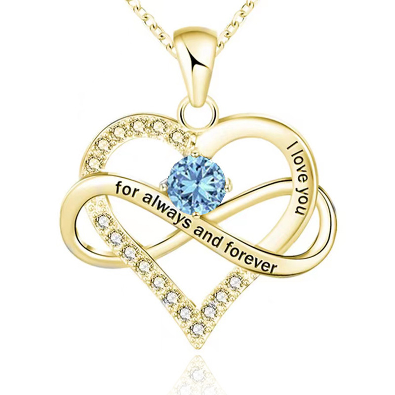 1 Piece Fashion Heart Shape Alloy Plating Rhinestones Birthstone Women's Pendant Necklace display picture 4