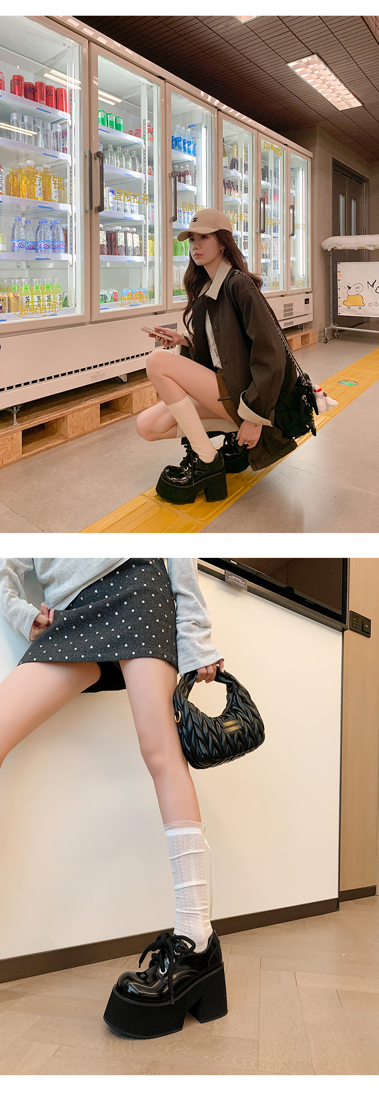 Giày loafer nữ gót vuông 10 cm đế platform dây buộc mũi sâu — màu đen chi tiết 7