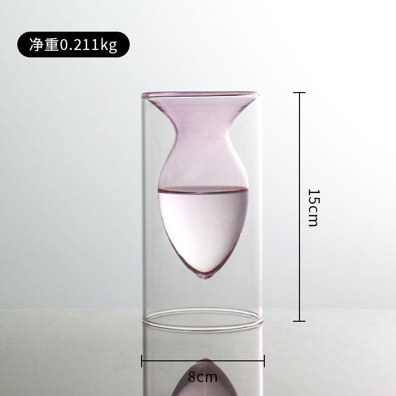 Nórdico simple doble capa colorido arreglo floral florero de vidrio sala de estar decoración escritorio creativo personalizado hidropónico decorativo florero