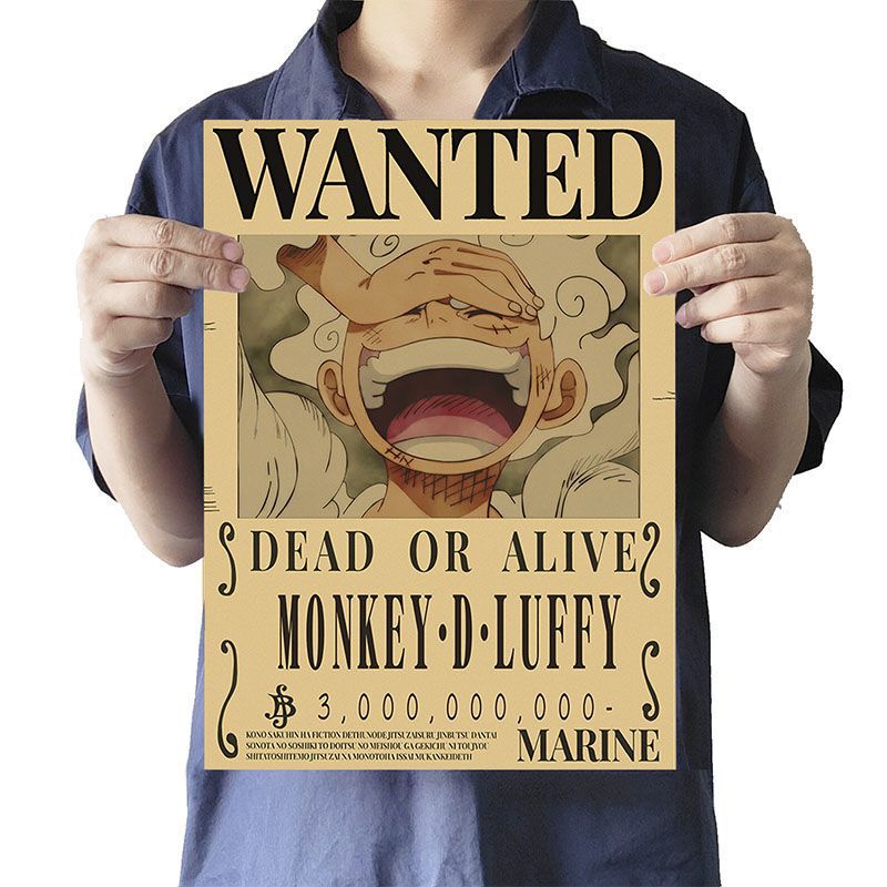One Piece Wanted Poster Luffy 3 Billion New Bounty Retro Kraft Paper Anime Wall Sticker Dormitory Wallpaper