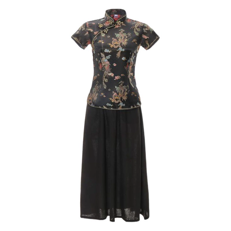 Весна и лето 2022, новые улучшенные топы Cheongsam, парчовые сливовые цветы, тонкая женская повседневная одежда в стиле ретро в стиле ретро больших размеров для мам