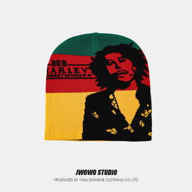 欧美潮牌提花针织帽男女帅酷川西旅游保暖毛线帽嘻哈护耳套头帽百