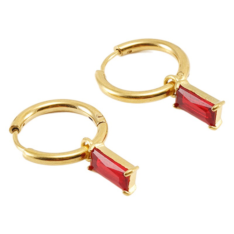 Pendientes de circón coloridos de acero Titanium transfronterizos para mujeres pendientes de ins elegantes incrustados en diamantes cuadrados de acero inoxidable de 18K europeos y americanos para mujeres